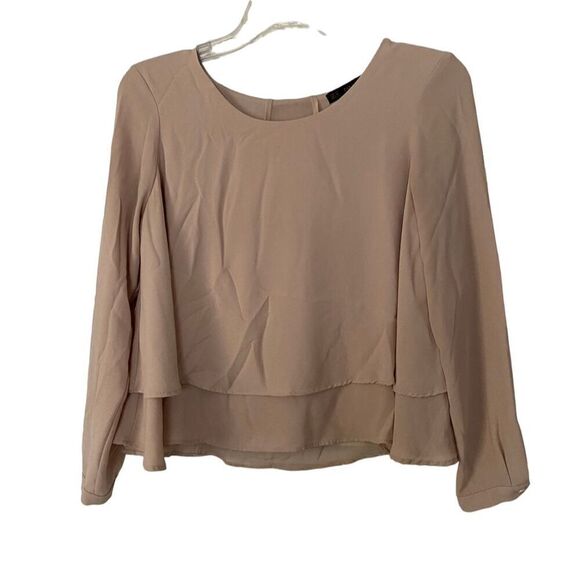 Zara Basic Tan Layered 3/4 Sleeve Boxy Flowy Chiffon Blouse Size XS - Picture 1 of 7
